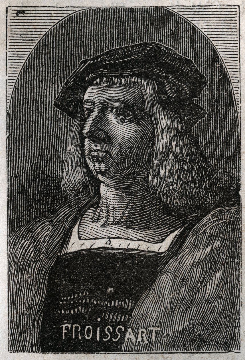 Porträt von John Froissart (Jean Froissart) (1337-1404), französischer Chronist des mittelalterlichen Frankreichs - Gravur in „Histoire de France“ von Victor Duruy (1811-1894) - 1882 von French School