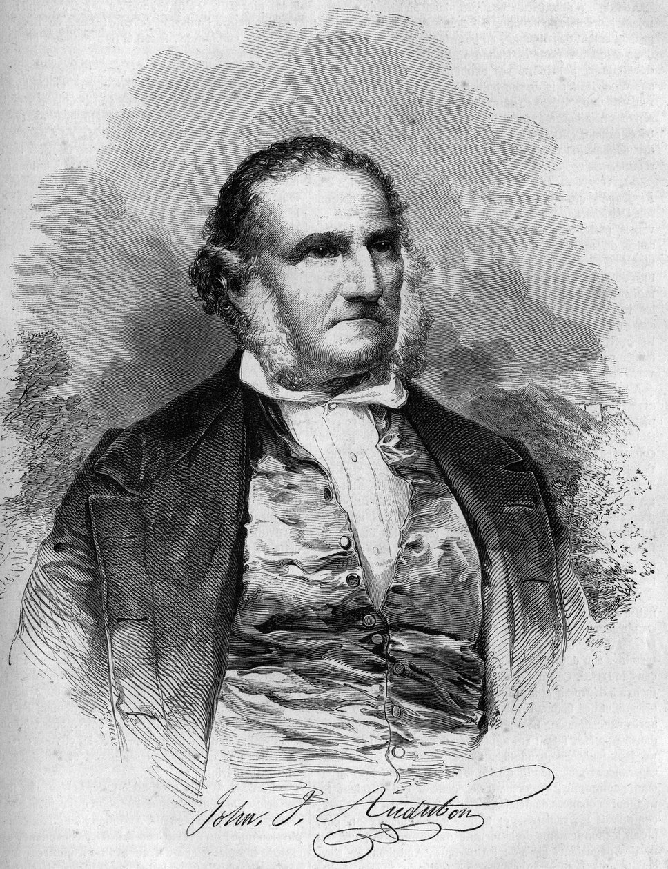 Porträt von John James Audubon (1780-1851), amerikanischer Ornithologe. Gravur in „Le Magasin pittoresque“ von French School