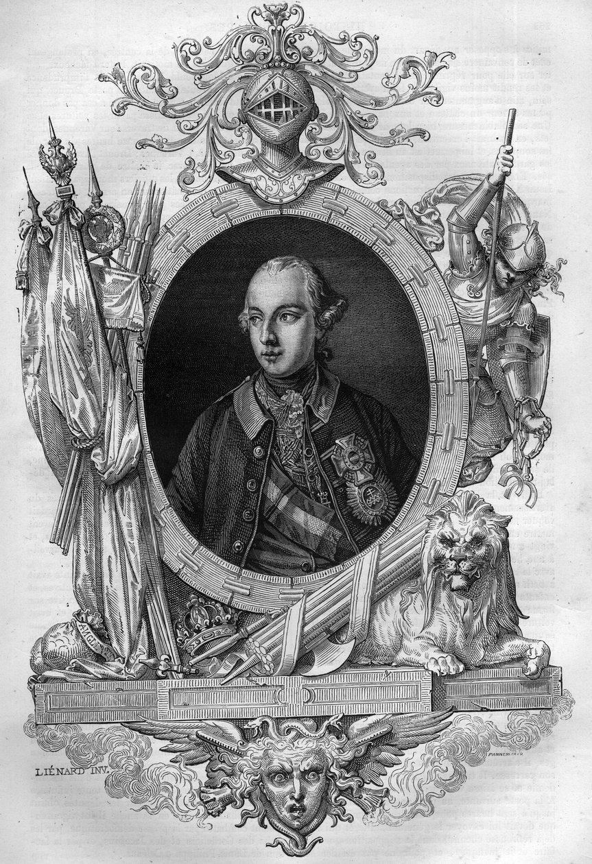 Porträt von Joseph II. (1741-1790), Kaiser von Österreich. Gravur in „Histoire des Papes-King-Queen-and-Empereurs à travers les siècles“ von Maurice Lachatre von French School