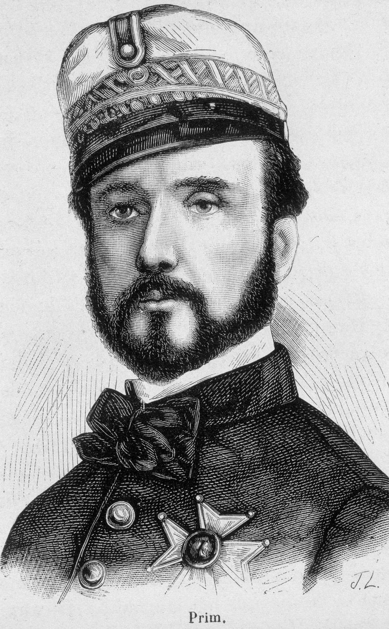 Porträt von Juan Prim y Prats, spanischer General und Politiker (1814-1870) - in „The History of France“ von Henri Martin von French School