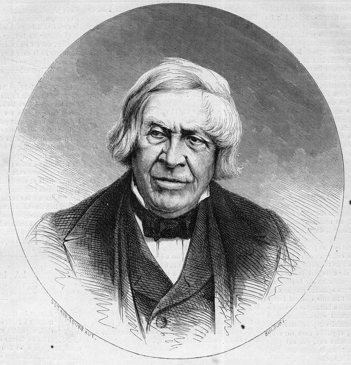 Porträt von Jules Michelet (1798-1874), französischer Historiker und Schriftsteller. Gravur in „Le Monde Illustré“ Nr. 879 vom 14. Februar 1874. von French School