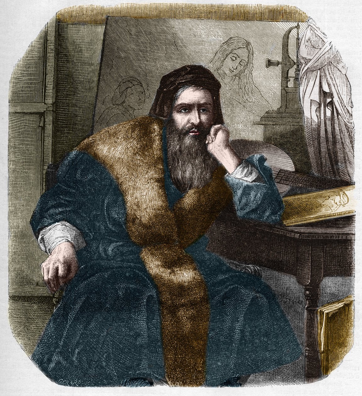 Porträt von Leonardo da Vinci (1452-1519) von French School