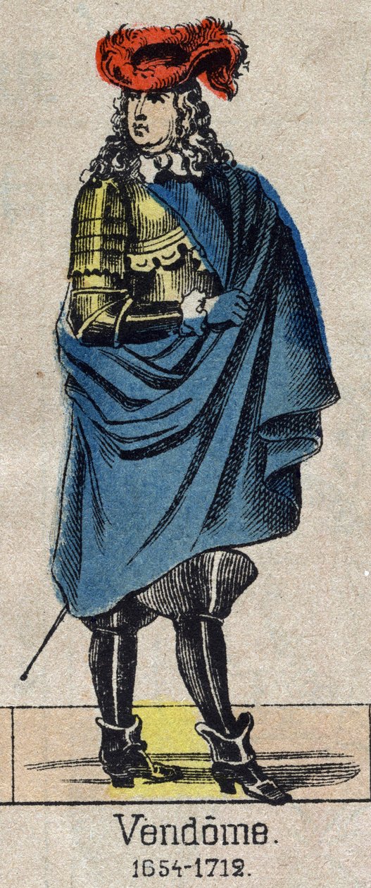 Porträt von Louis-Joseph (Louis Joseph) de Bourbon (1645-1712) bekannt als der Große Vendome, Herzog von Penthievre und Mercoeur, dann Herzog von Vendome und Pair von Frankreich. Bild von Epinal aus dem späten 19. Jahrhundert. von French School