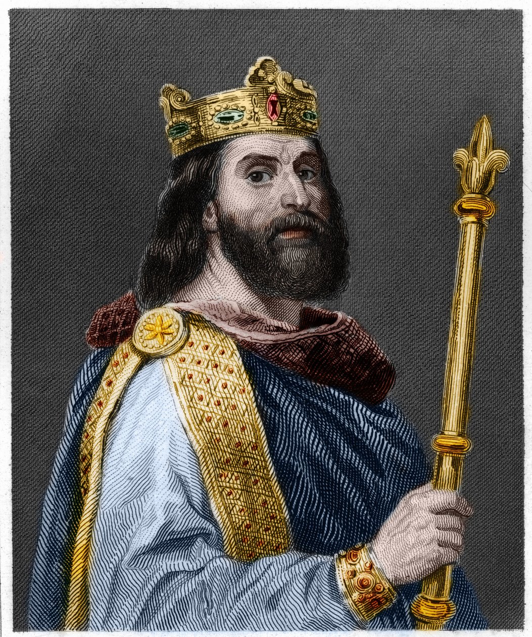 Porträt von Ludwig II. der Stammler oder der Faule (846 - 879), König von Frankreich - in „Histoire des Français“ von Lavallée, Gravur, undatiert von French School