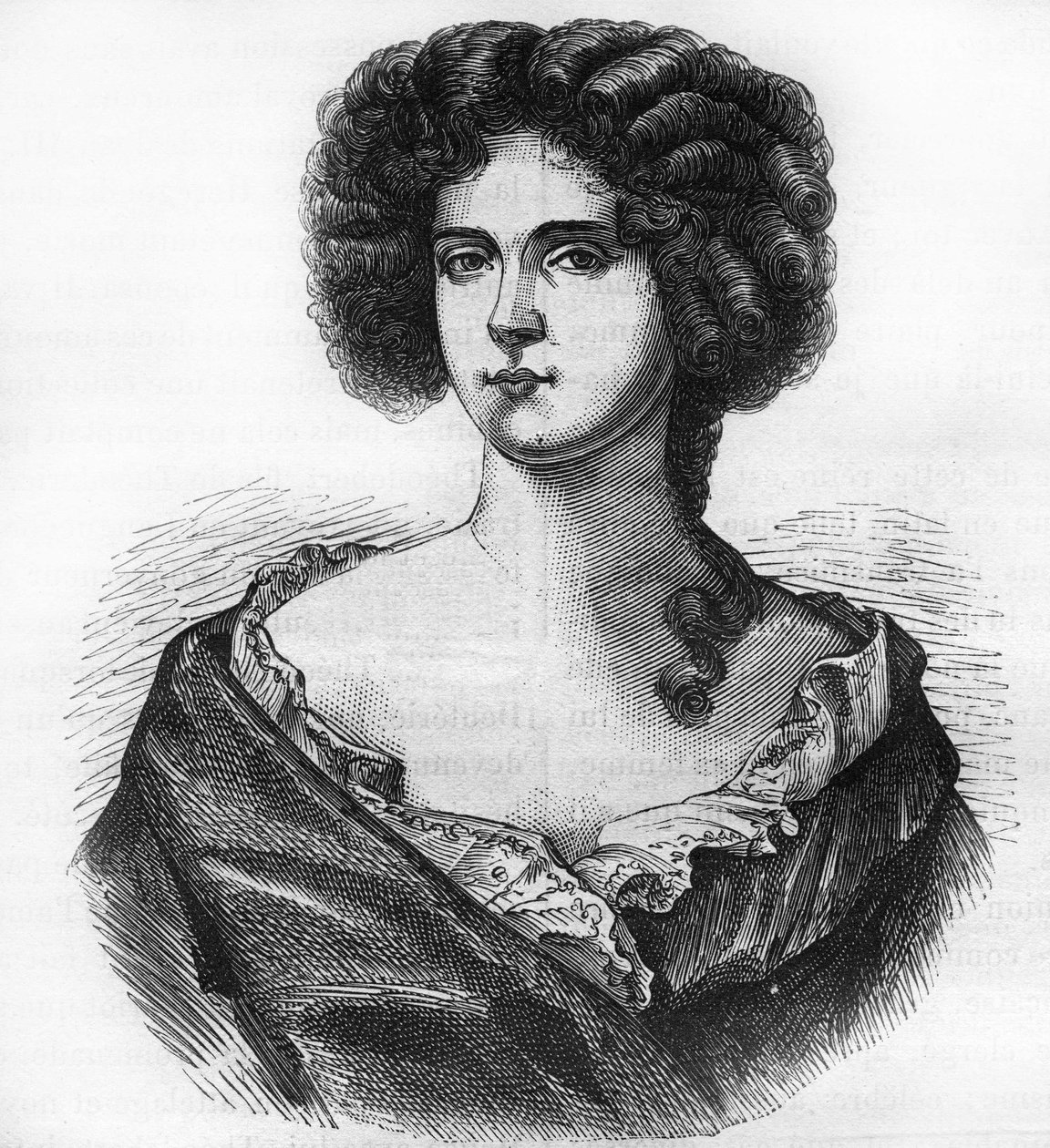 Porträt von Louise de Keroualle (1649-1734), Herzogin von Portsmouth und Geliebte von Charles II. (1630-1685). Gravur in „Die Geschichte der Prostitution und Ausschweifung bei allen Völkern der Welt von der Antike bis zur Gegenwart“ von Dr. Th.-F. Debray.  von French School