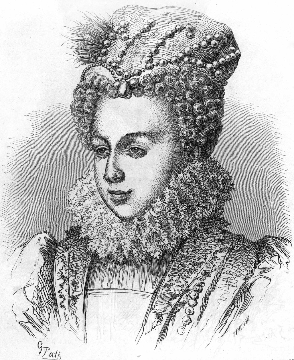 Porträt von Margarete von Valois, bekannt als Königin Margot (1553-1615), Ehefrau von Heinrich IV. In „Histoire Populaire de la France“, ca. 1885. Gravur von French School