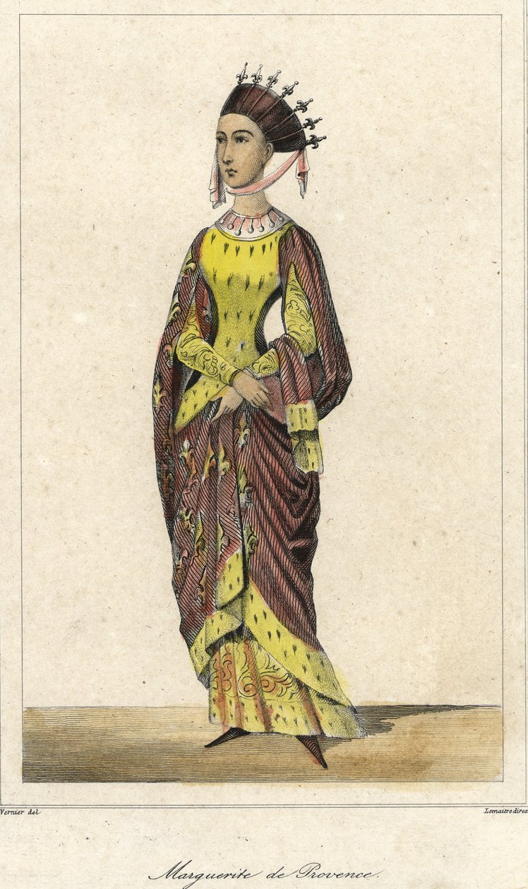 Porträt von Marguerite de Provence (1221-1295), Königin von Frankreich, Ehefrau von Ludwig IX. Gravur 19. Jahrhundert. von French School