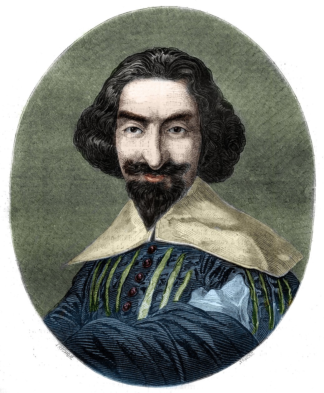Porträt von Miguel de Cervantes Saavedra (1547-1616), spanischer Schriftsteller. Gravur von 1852 nach dem Gemälde von Velázquez. von French School