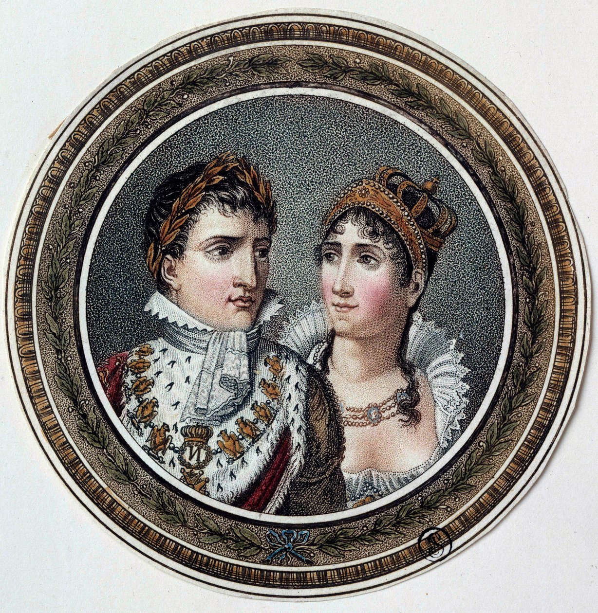 Porträt von Napoleon I. und Josephine de Beauharnais auf einem Bonbondeckel von French School
