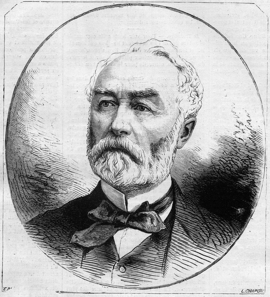 Porträt von Pierre Frederic Dorian (1814-1873), französischer Politiker, Minister für öffentliche Arbeiten unter der Dritten Republik 1870. Gravur in „Le Monde Illustré“ Nr. 707 vom 29. Oktober von French School