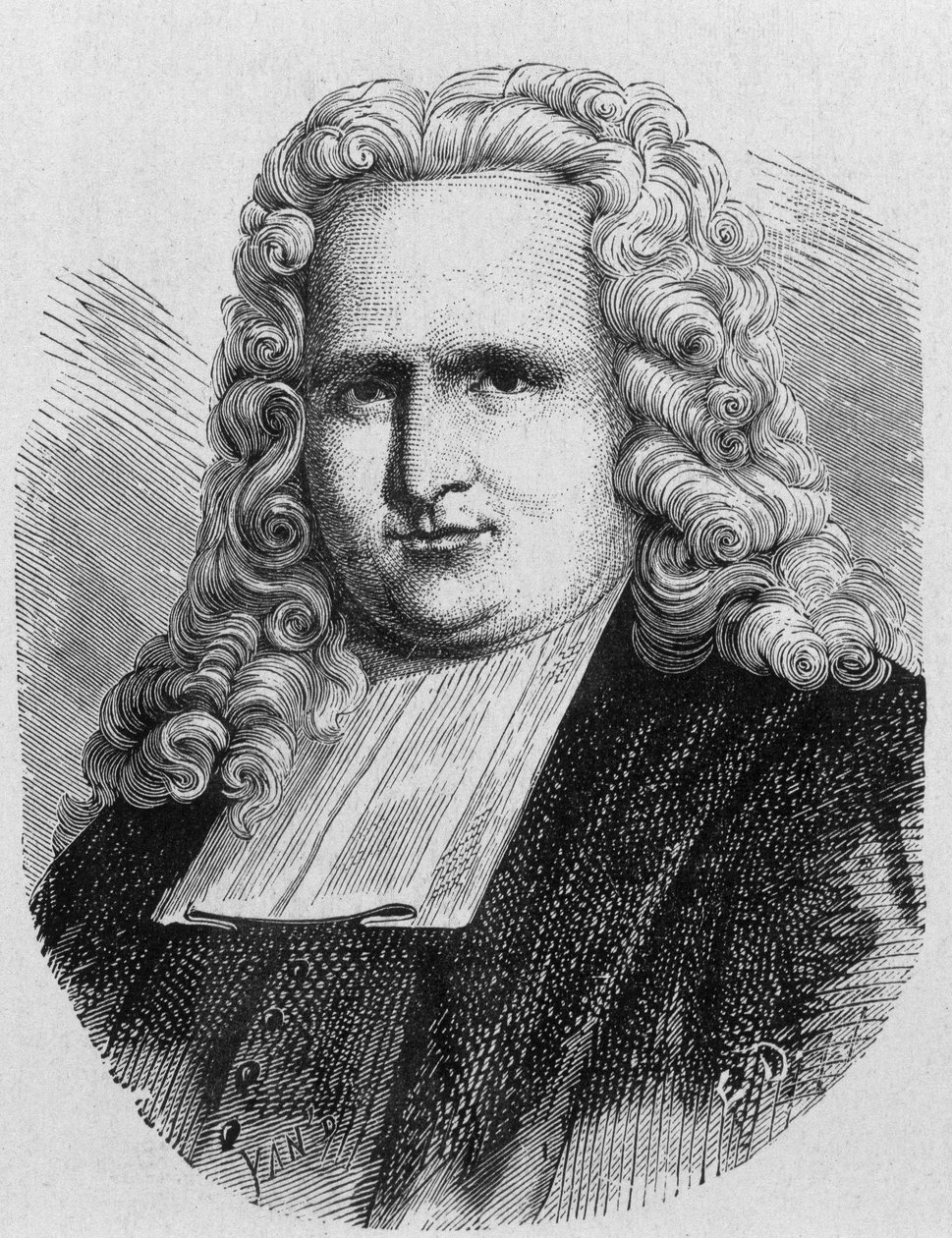 Porträt von Pieter (Petrus, Pierre) van Musschenbroek (1692 - 1761), niederländischer Physiker, Erfinder des ersten elektrischen Kondensators (Leidenflasche) im Jahr 1745 - im „Album der Wissenschaft; berühmte Wissenschaftler; Große Entdeckungen“ 1896. von French School