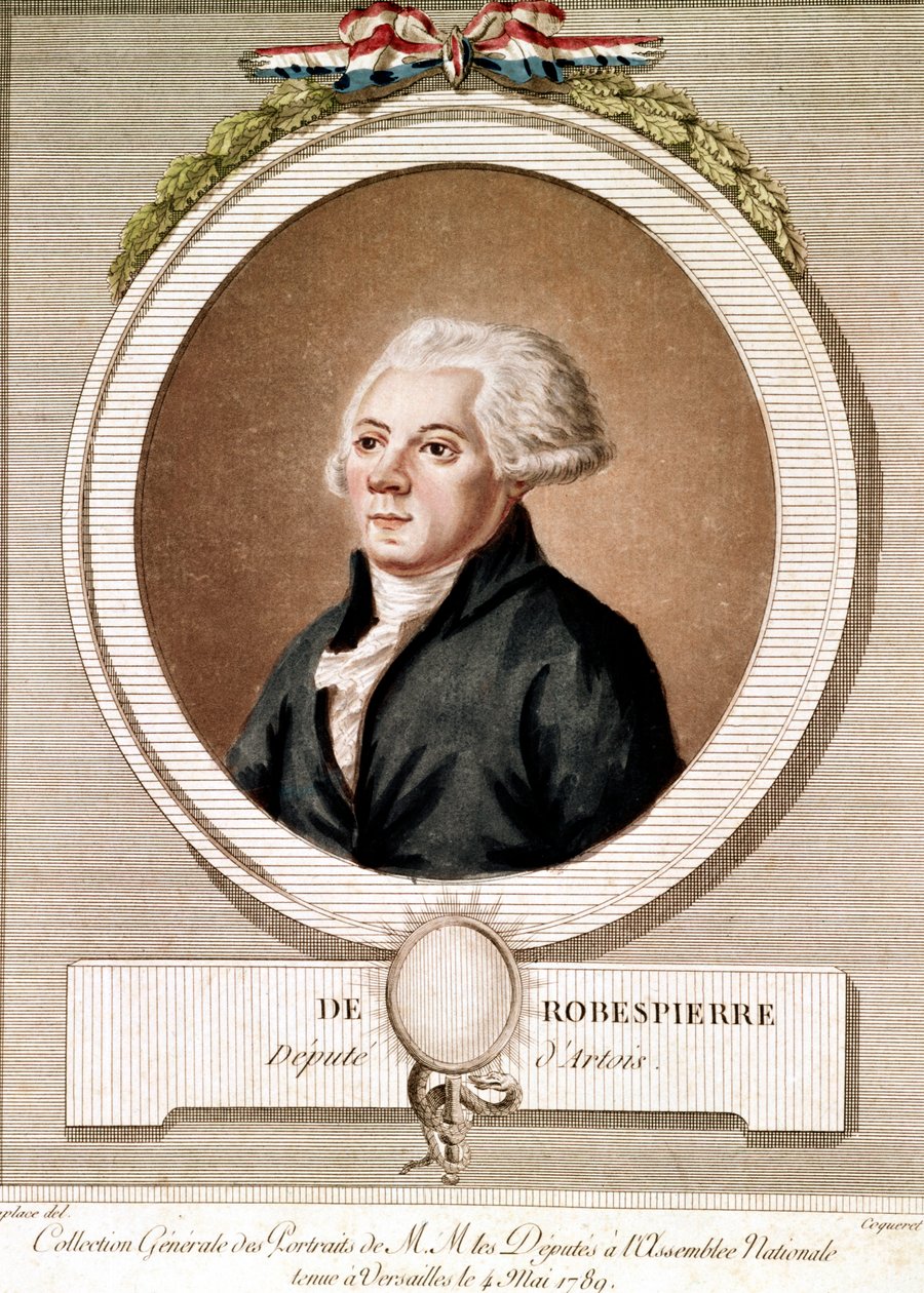 Porträt von Robespierre (Gravur) - Porträt von Maximilien Robespierre im Medaillon in der Serie der Porträts der Abgeordneten bei der Nationalversammlung in Versailles am 4. Mai 1789 von French School