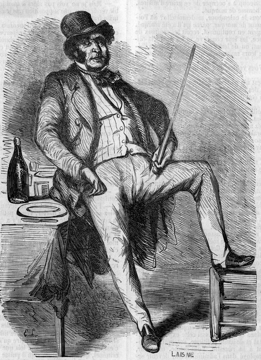Porträt von Vautrin, Figur aus dem Roman „Vater Goriot“. Gravur Mitte des 19. Jahrhunderts. Illustration für „Vater Goriot“ von Honoré de Balzac (1799-1850) von French School