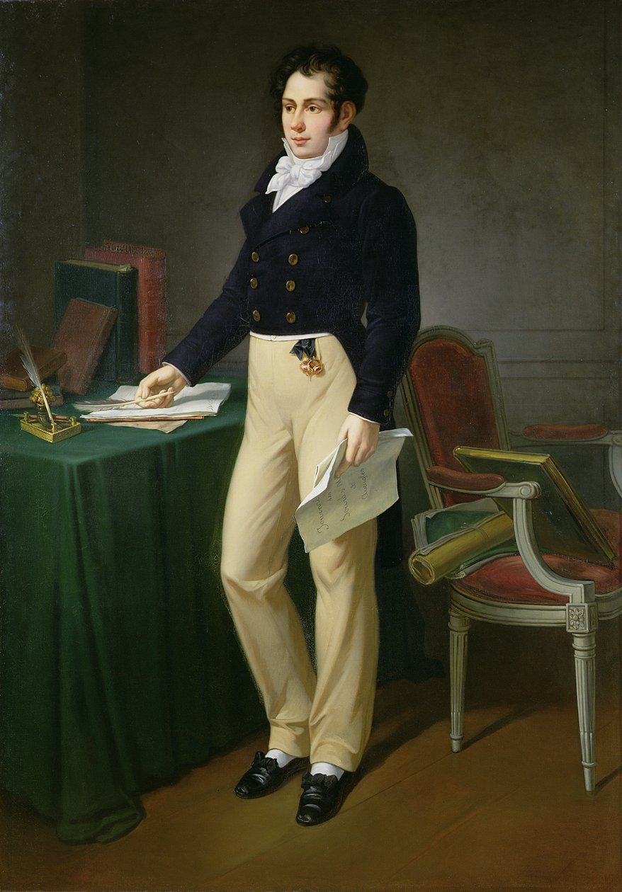 Porträt eines jungen Mannes, der das Journal des Sourds-Muets et Aveugles hält, ca. 1830-40 von French School