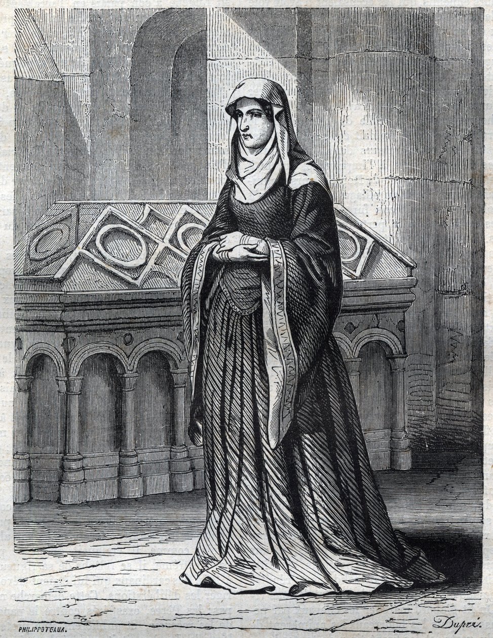 Porträt der Benediktinerin, die die Geliebte und Schwester von Papst Gregor XII. und die Mutter von Eugen IV. (Gabriele Condulmer 1383-1447) gewesen sein soll. Gravur in „Geschichte der Päpste (...) Verbrechen der Königinnen, Könige und Kaiser durch die Ja von French School