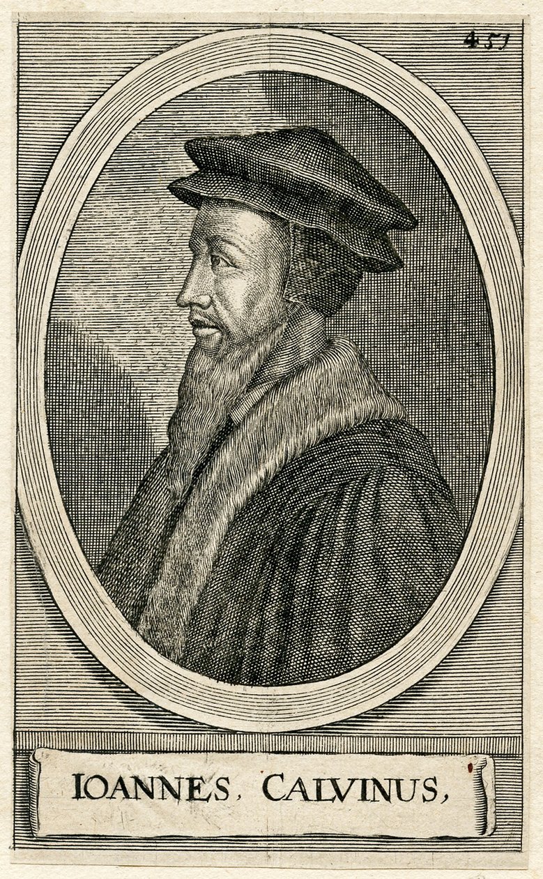 Porträt des französischen Theologen Johannes Calvin (Stich) von French School
