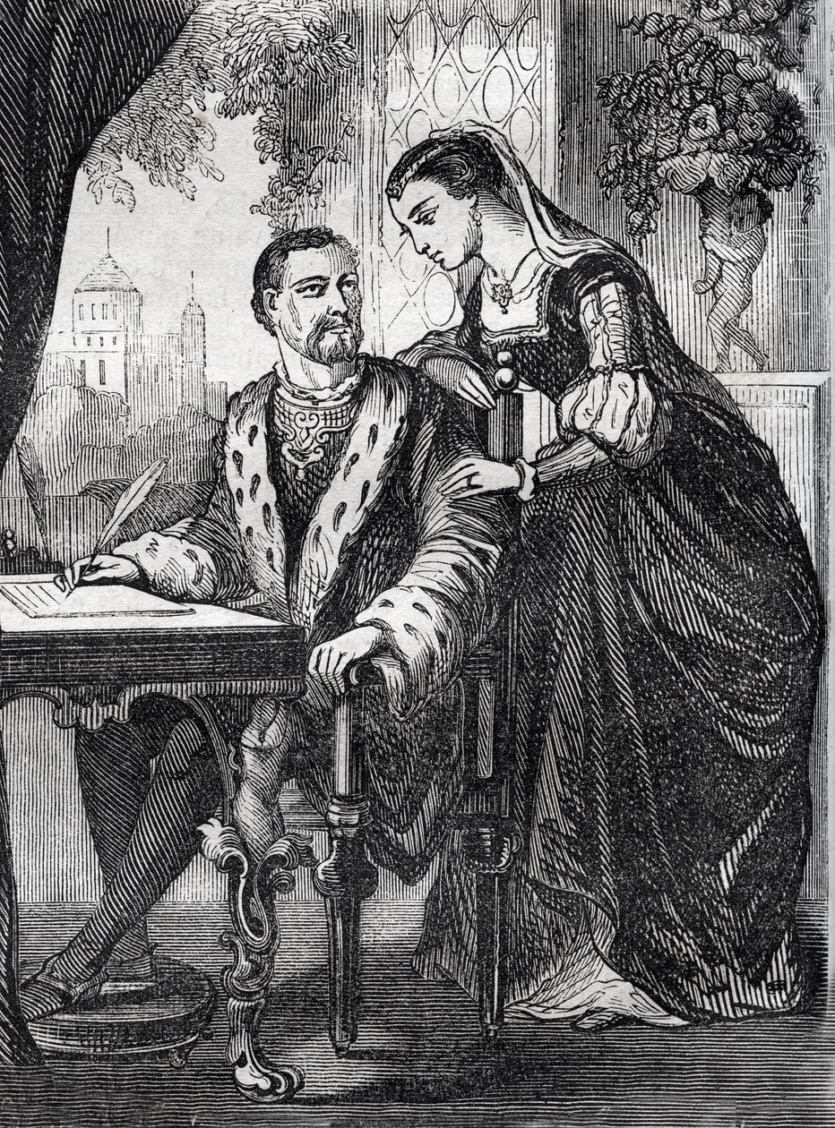 Porträt des Königs von Frankreich Henri II (1519-1559) und Diane de Poitiers (1499-1566) - Gravur von French School
