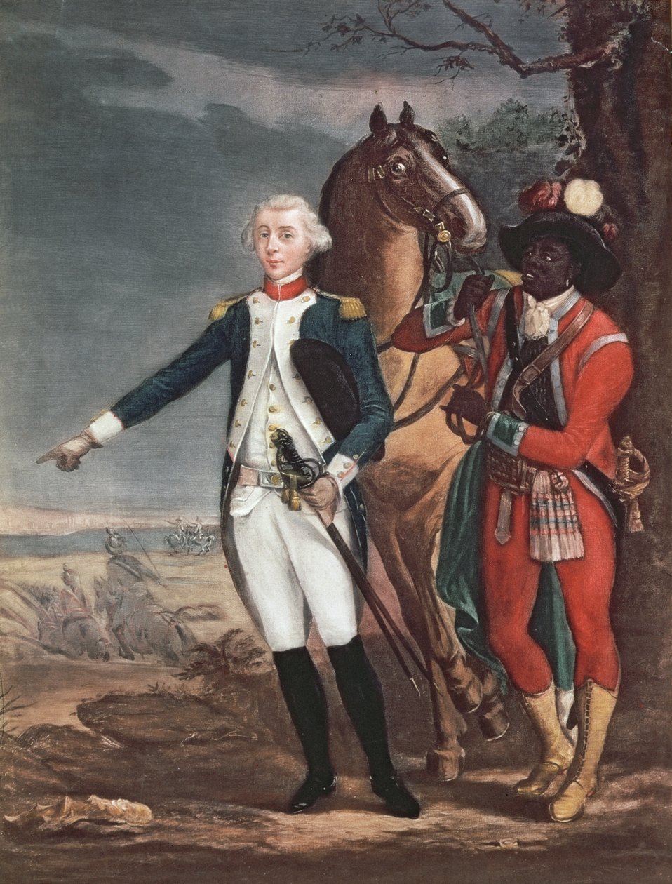 Porträt des Marquis de La Fayette mit einem Adjutanten während des Amerikanischen Unabhängigkeitskrieges von French School