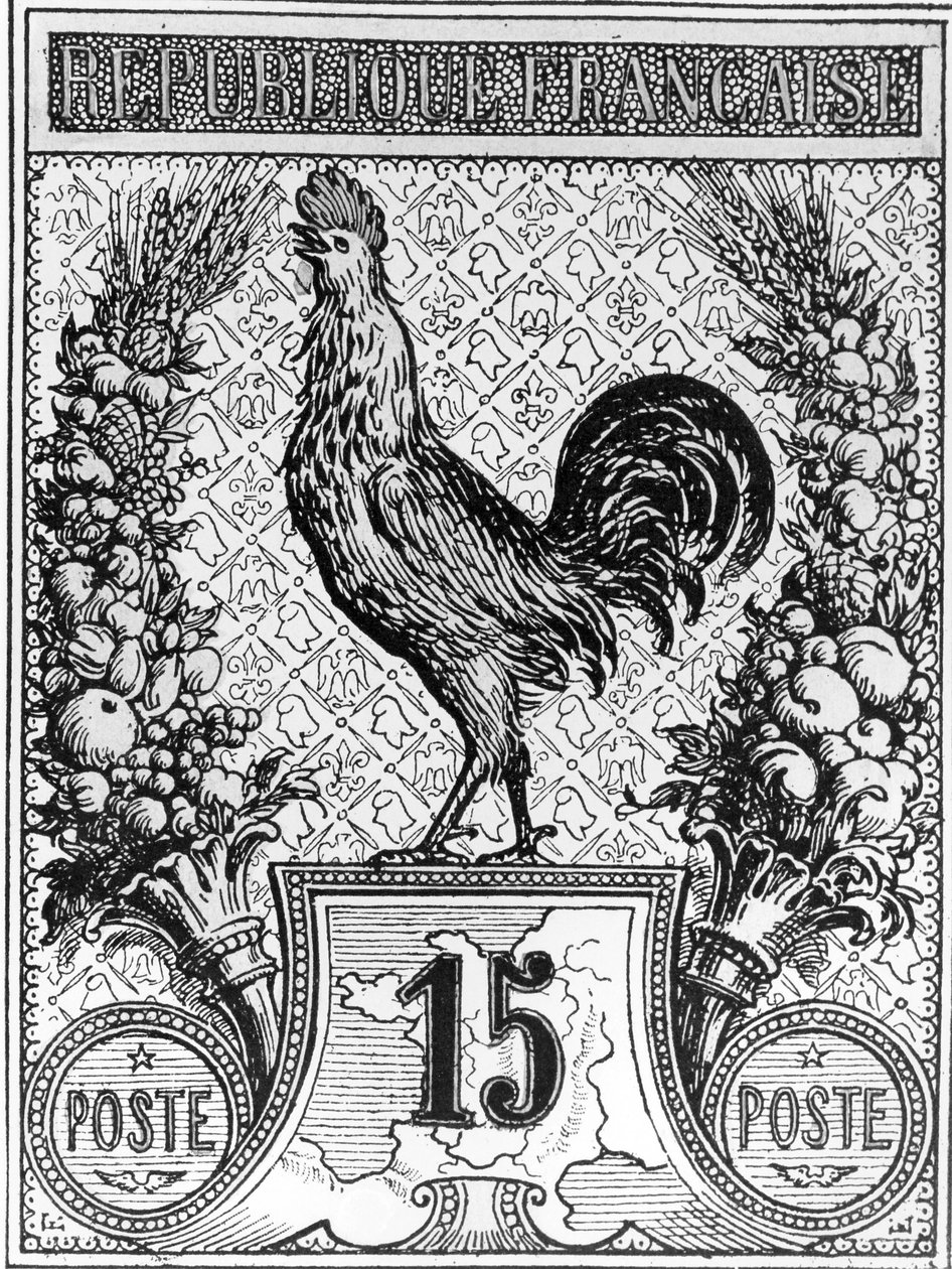 Briefmarke mit Darstellung des französischen Hahns, Emblem der Französischen Republik, späte 19. Jahrhundert von French School