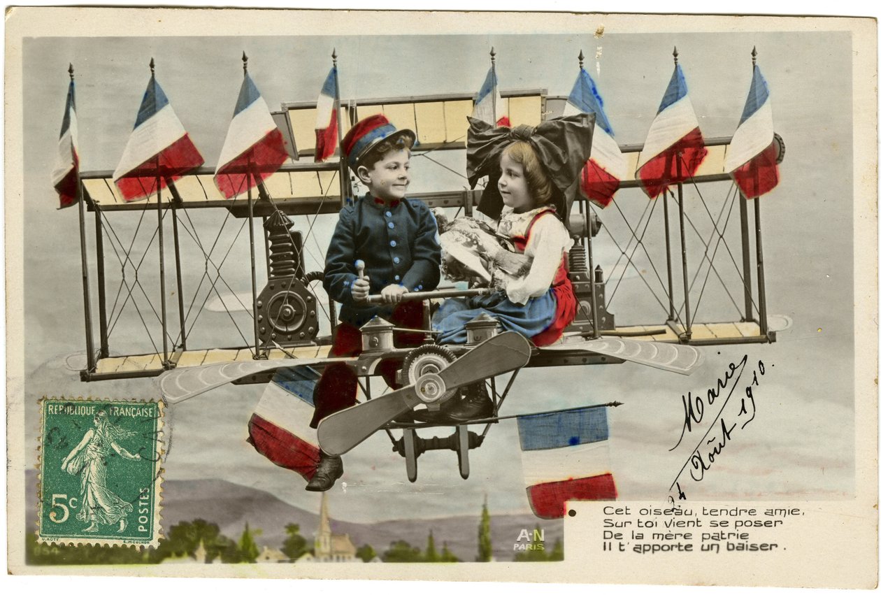 Postkarte: Dieser zarte Vogelfreund kommt zu dir, um von der Mutterland zu fragen, es bringt dir einen Kuss, 24. August von French School