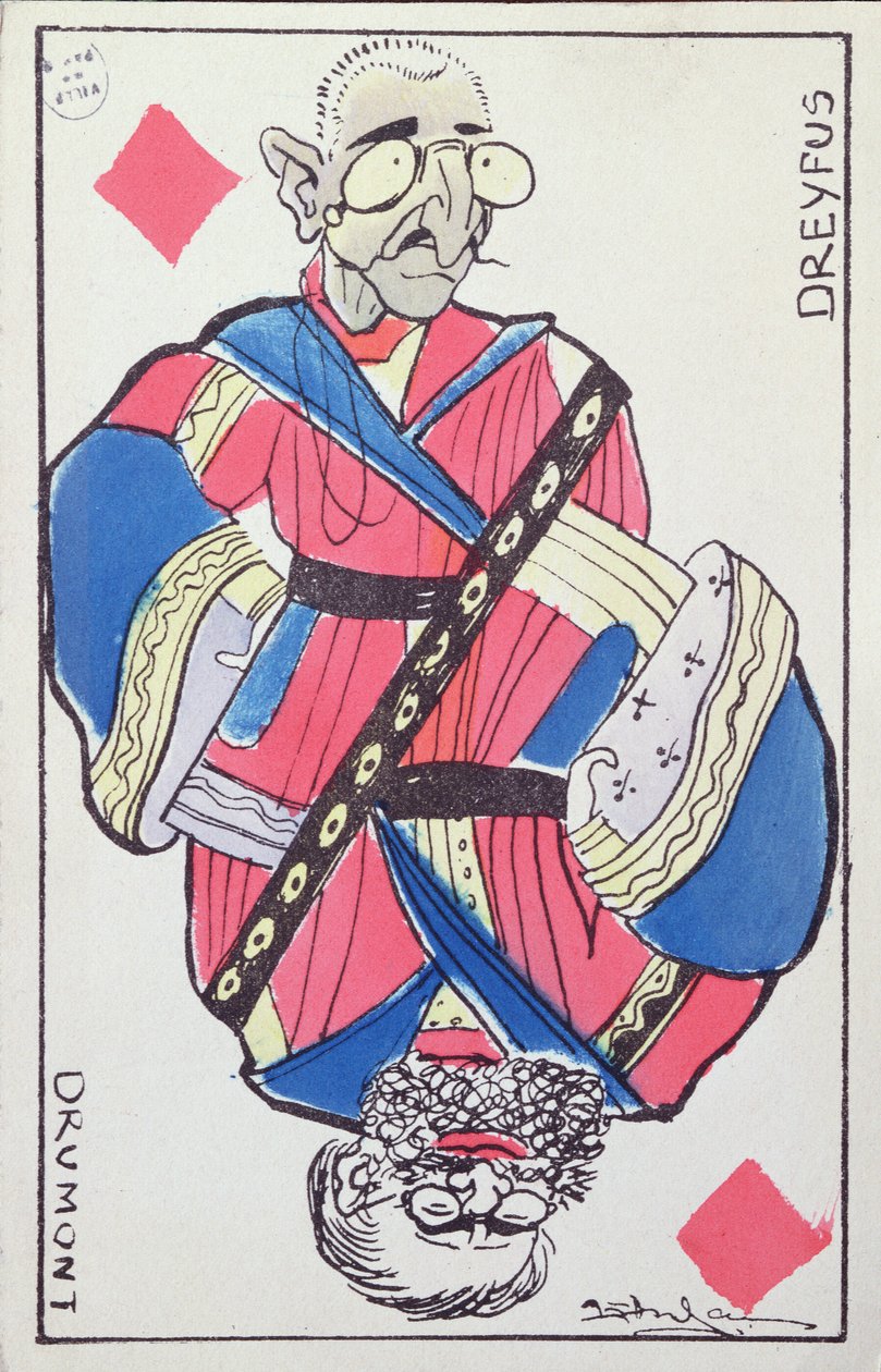 Postkartenkarikaturen von Alfred Dreyfus (1859-1935) und Edouard Drumont (1814-1917), späte 19. Jahrhundert von French School