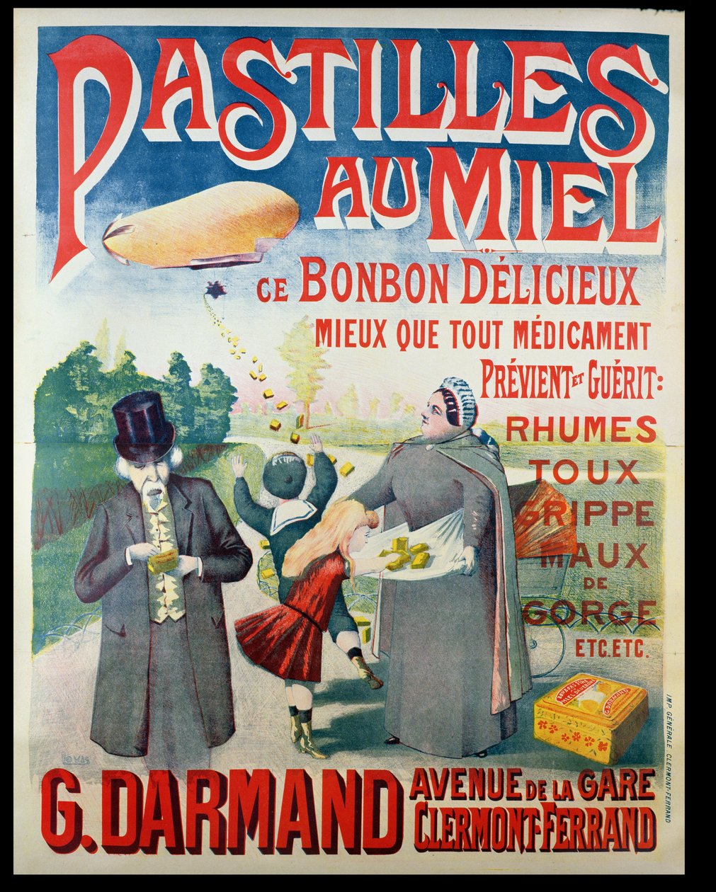 Plakat für Pastilles au Miel, Honigbonbons, hergestellt von G. Darmand von French School