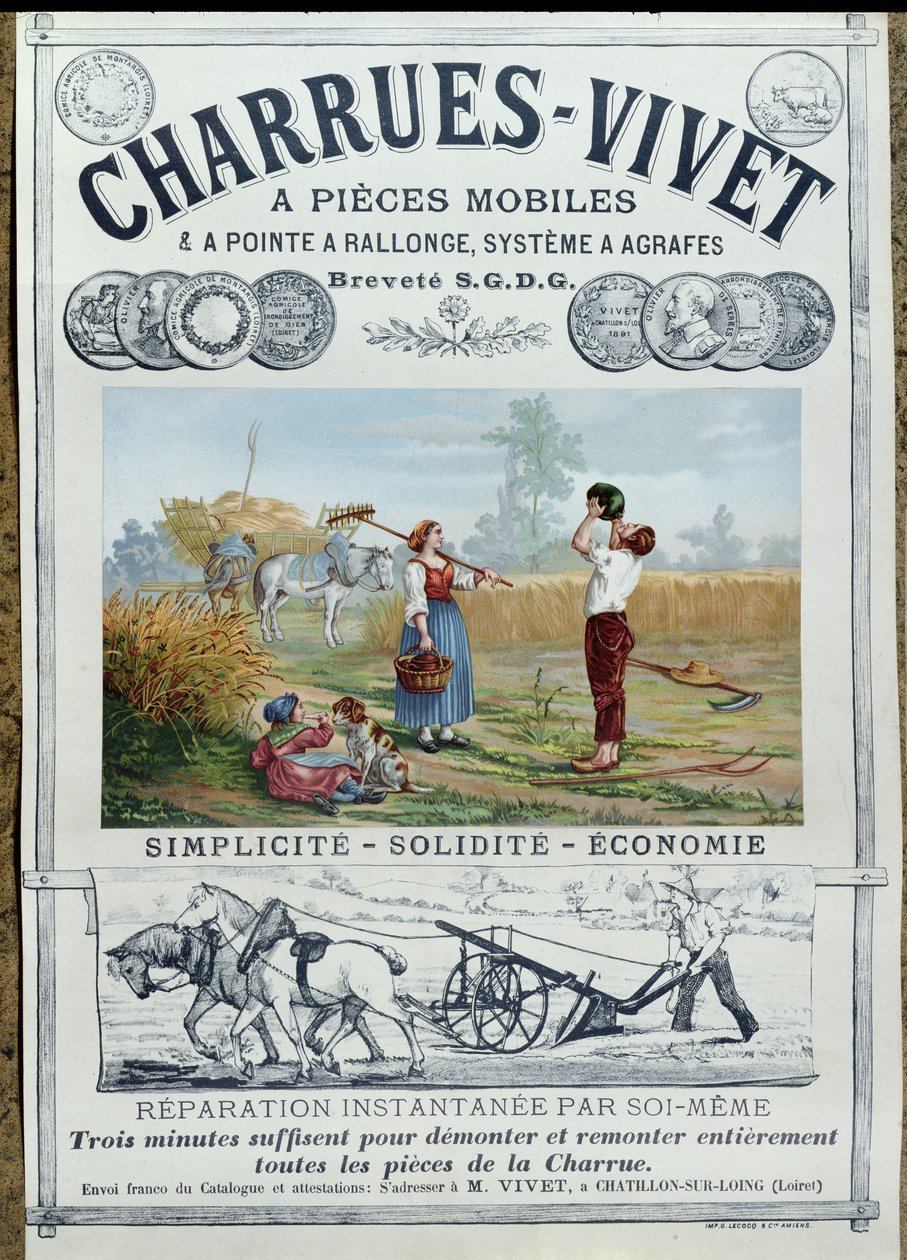 Plakat zur Werbung für Vivet-Pflüge, ca. 1891 von French School
