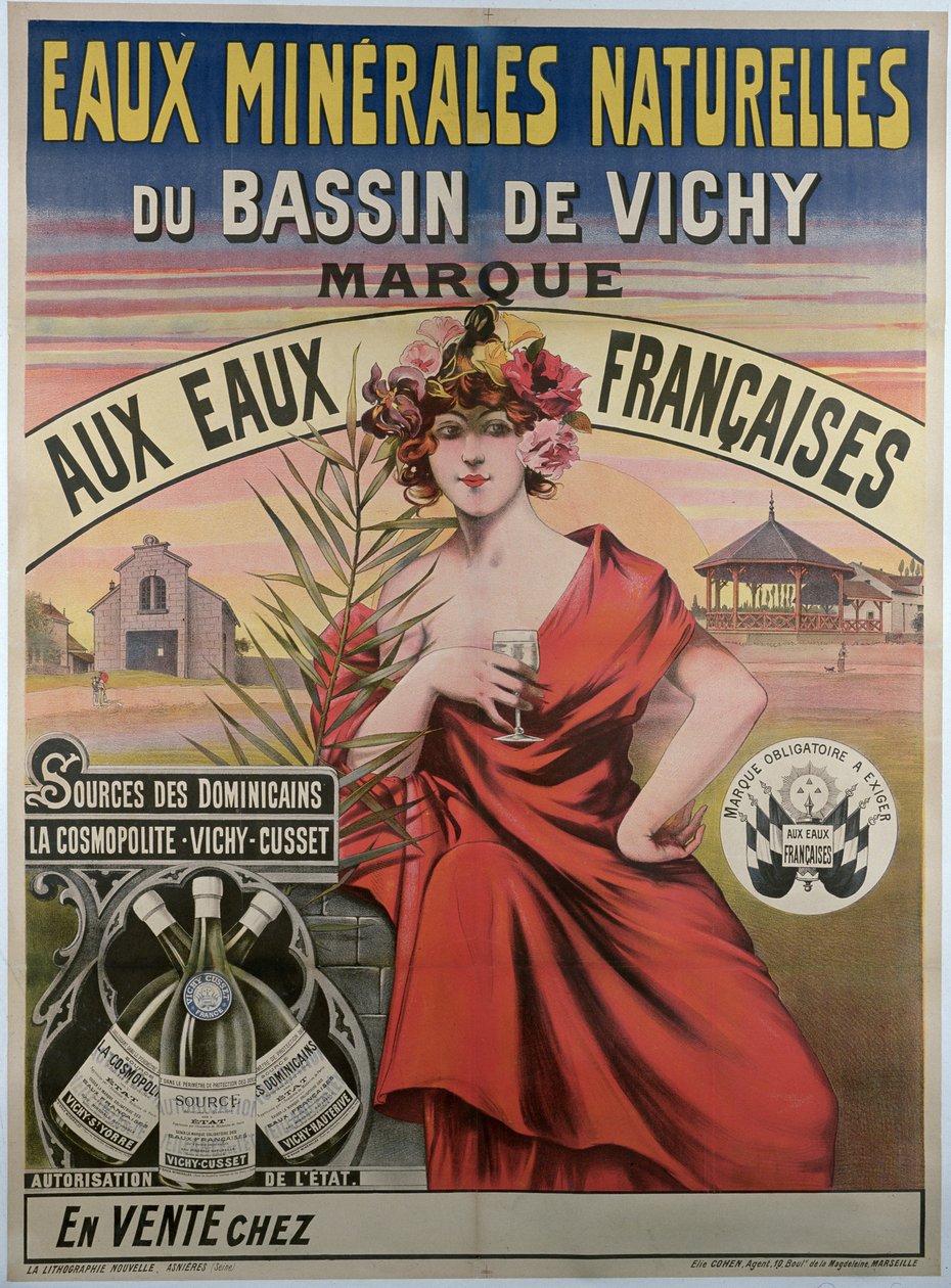 Plakat für les eaux minerales naturelles du bassin de Vichy, natürliches Mineralwasser von French School