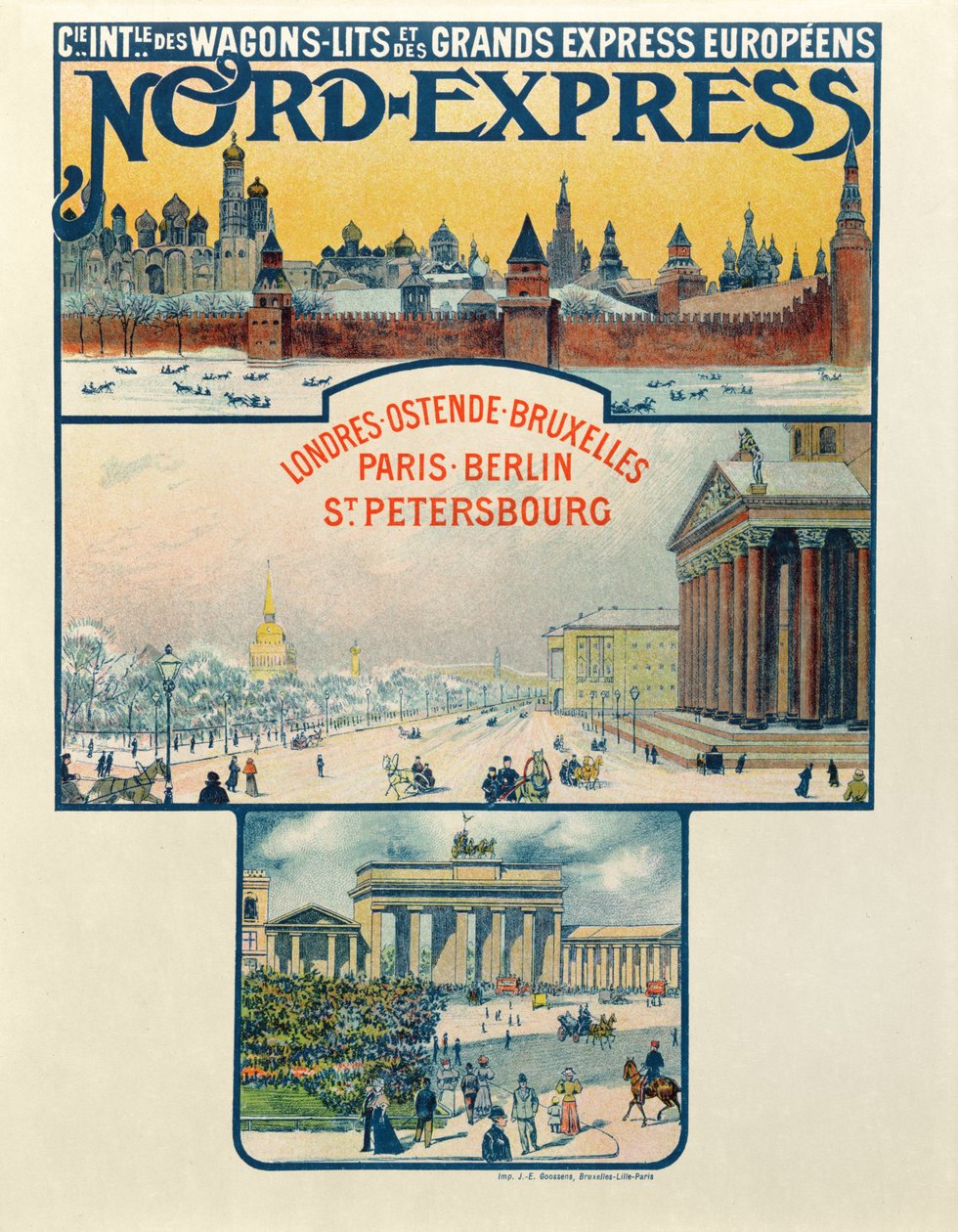 Plakat zur Werbung für die Compagnie des Wagons-Lits et des Grands Express Européens, London nach St. Petersburg, frühes 20. Jahrhundert von French School