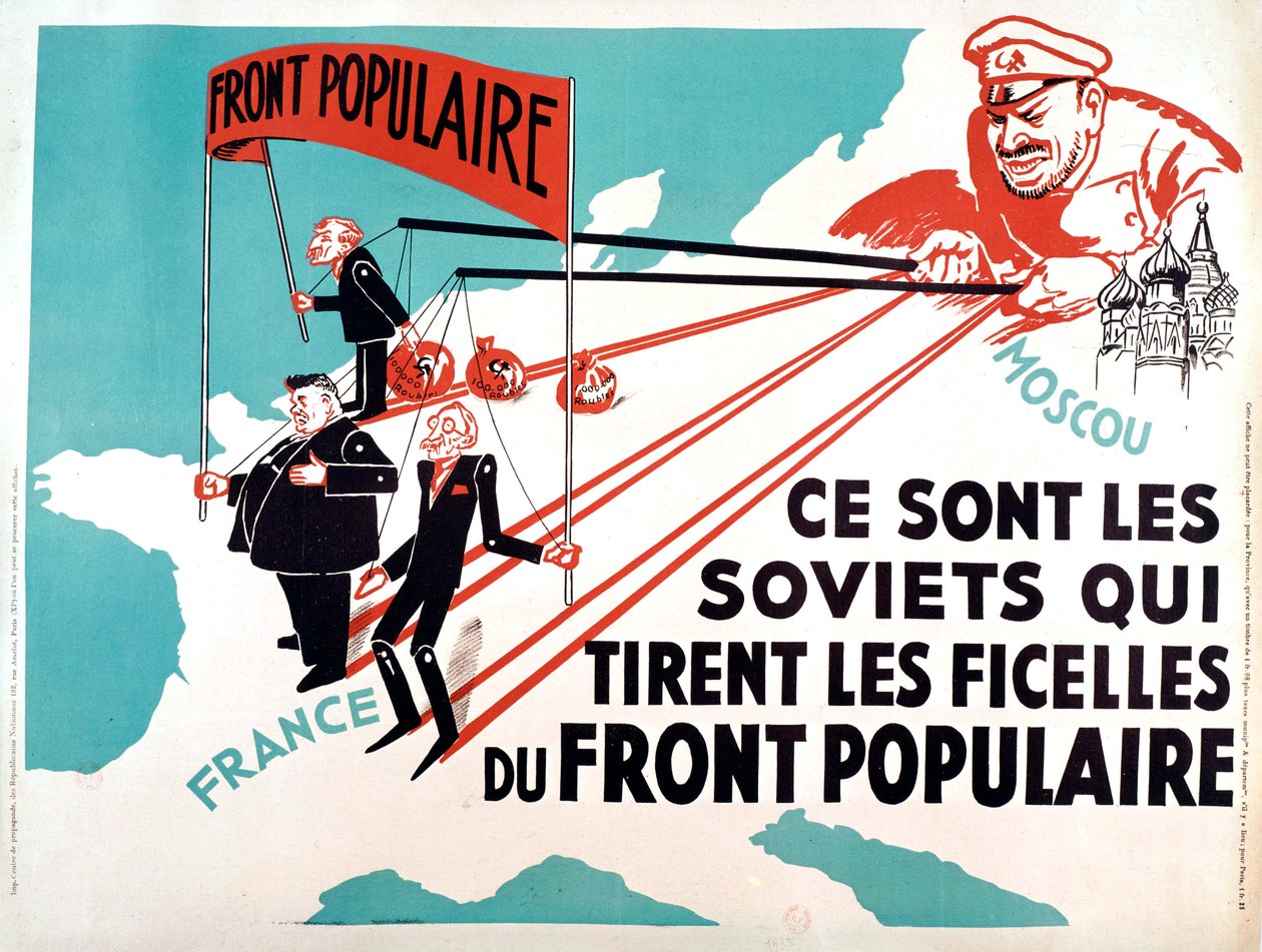 Plakat mit Edouard Herriot, Leon Blum als Marionetten Moskaus, ca. 1936 von French School