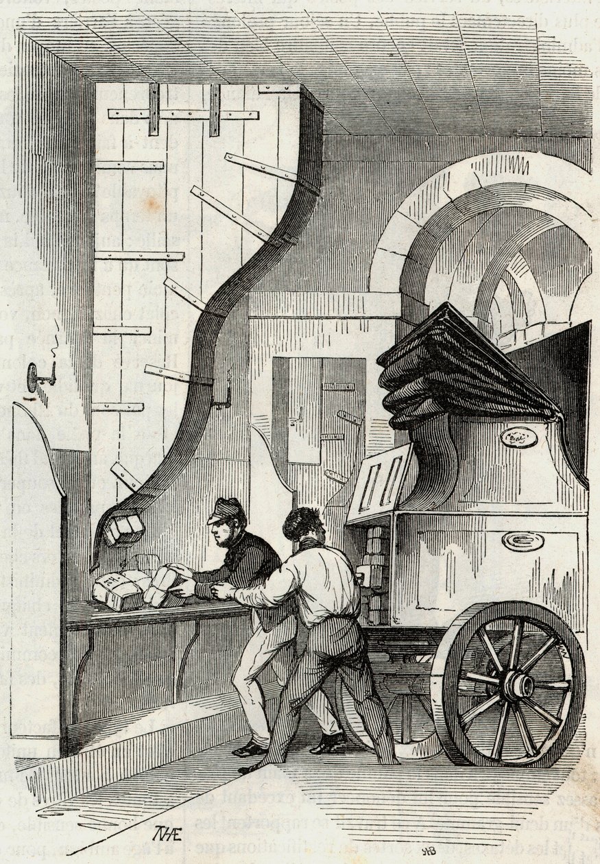Post: das Laden der Postkutsche - Gravur in „Tableau-de-Paris“ von Edmond Texier 1852 von French School