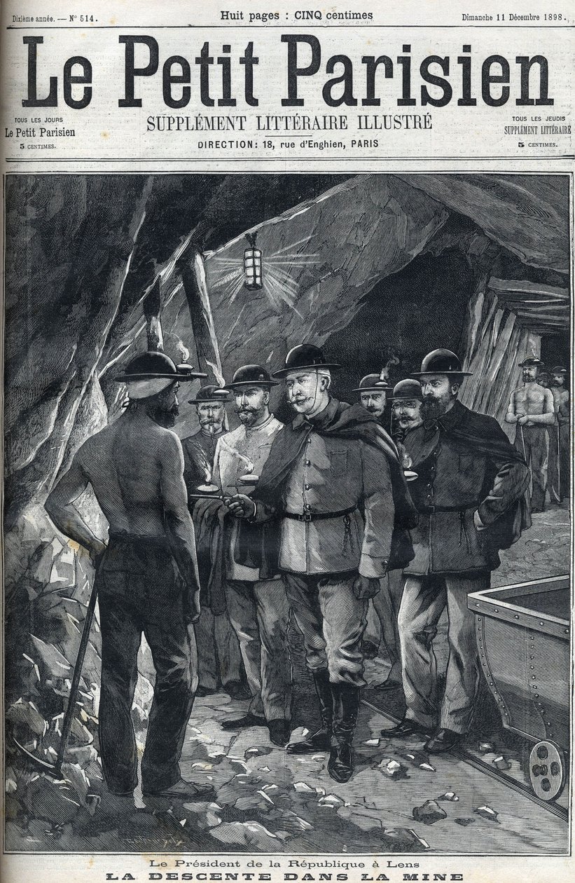 Der Präsident der Französischen Republik Felix Faure besuchte im Dezember 1898 die Minen von Lens. Titelblatt der Zeitung „Le petit Parisien“. von French School