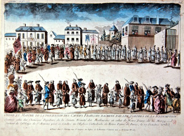 Prozession in Paris von französischen Gefangenen, die durch Lösegeldzahlung aus der Gefangenschaft in Algerien befreit wurden von French School