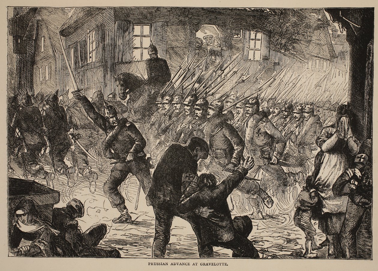 Preußischer Vormarsch bei Gravelotte, Illustration aus Cassells Geschichte des Krieges zwischen Frankreich und Deutschland, 1870-1871 von French School