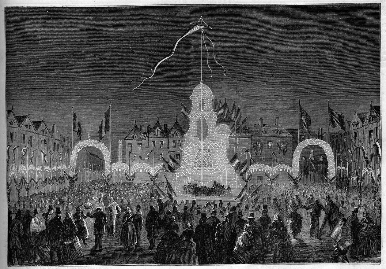 Öffentliche Beleuchtungen und Tänze zum Fest des 15. August. Abbeville, Somme (80) von French School