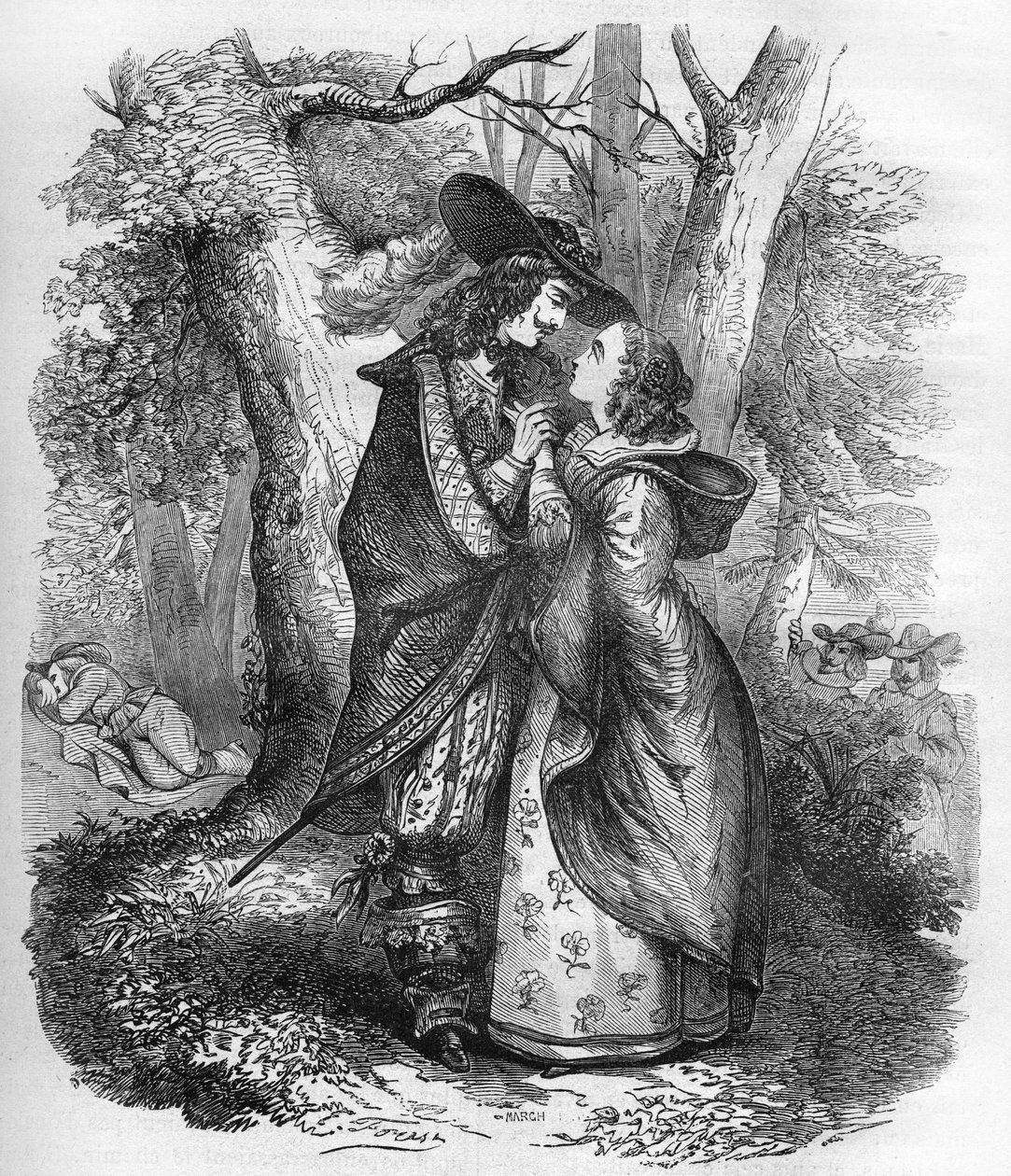 Königin Sophie Dorothee von Zelle (1666-1726), Ehefrau von Georg I. von England, und der junge Philip Christophe von Koenigsmark in einem Moment der Intimität. Gravur in „Die Geschichte der Prostitution und Ausschweifung bei allen Völkern der Welt von der  von French School