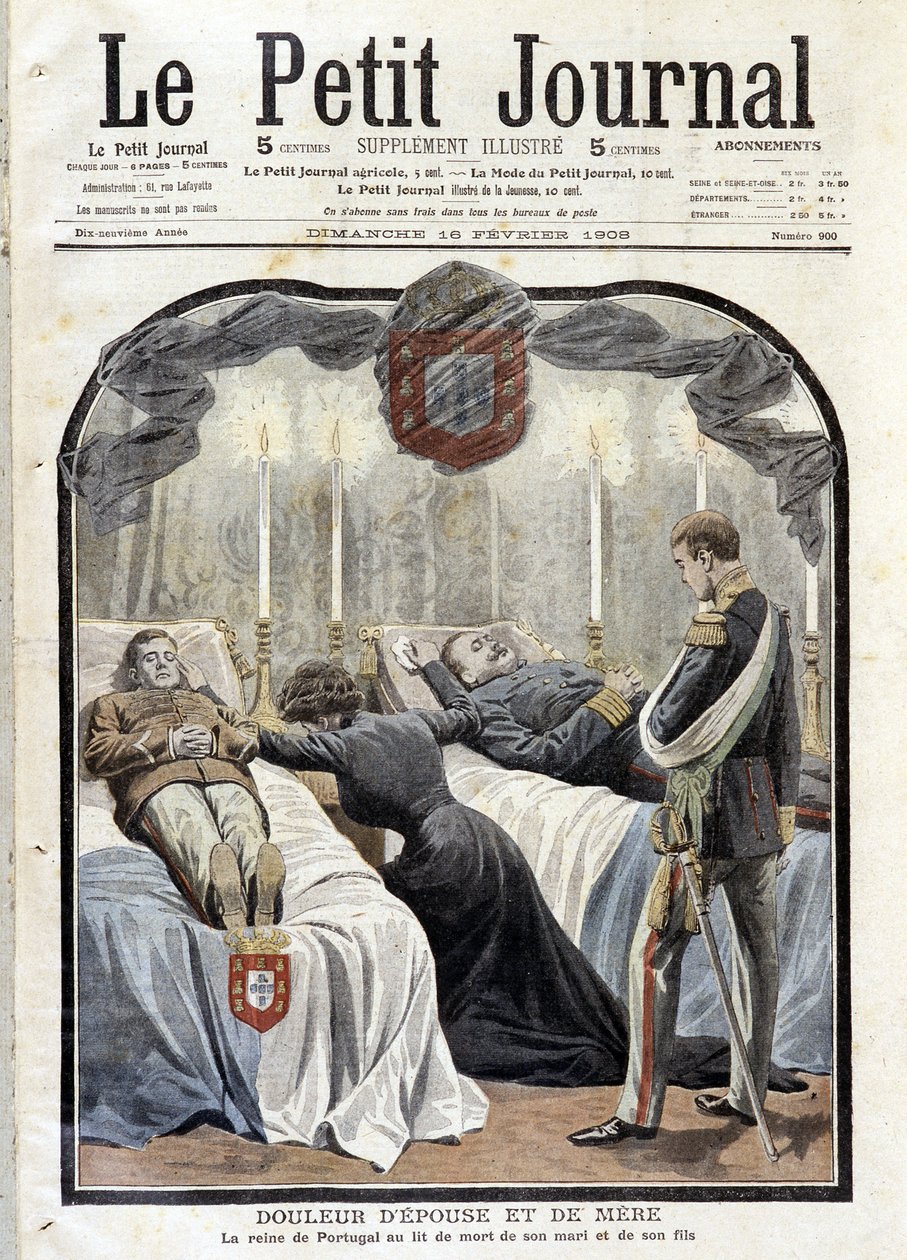 Königin von Portugal Amelie am Sterbebett ihres Mannes und Sohnes von French School