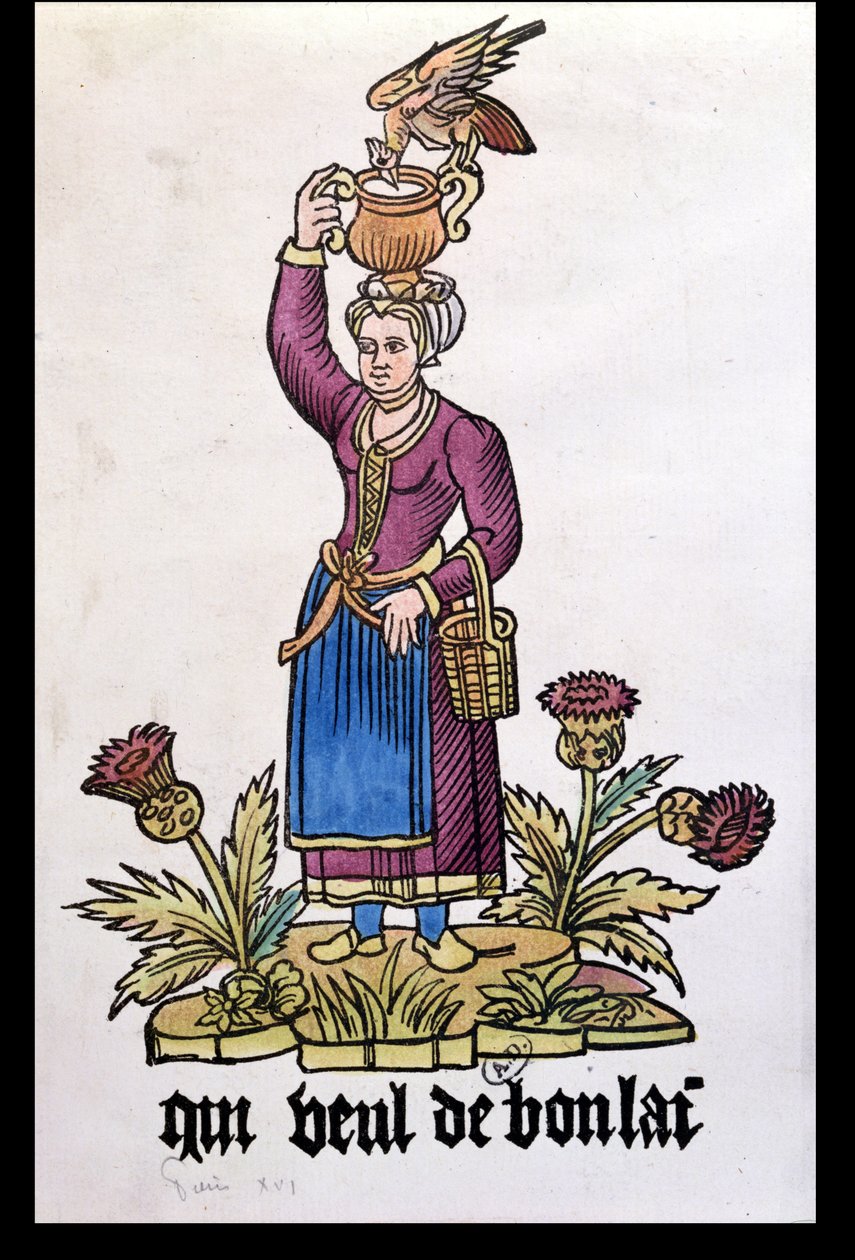 Qui Veut du Bon Lait, Milchmädchen aus der Serie Les Cris de Paris, Kopie einer Ausgabe von 1515 von French School
