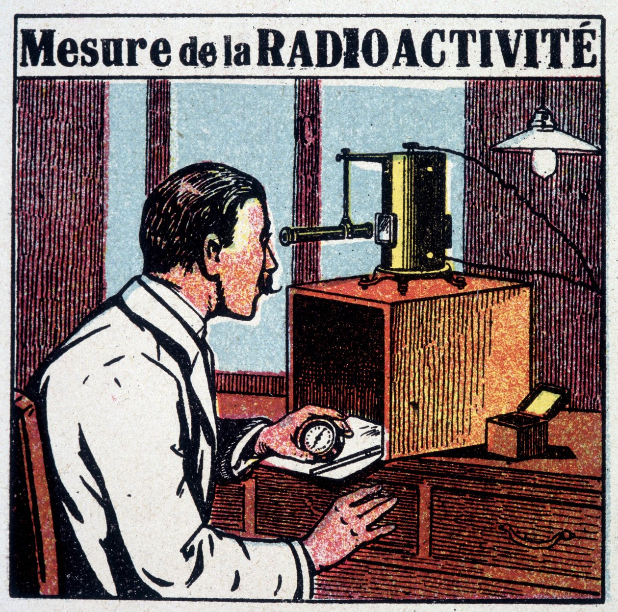 Radioaktivitätsmessung - Gravur, 20. Jahrhundert von French School