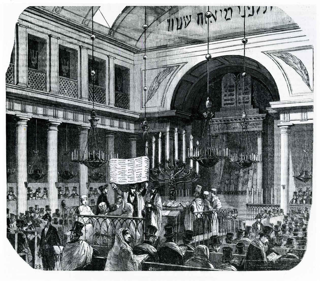 Religiöse Zeremonie in der alten Pariser Synagoge für Rosch Haschana, Illustration aus Le Tableau de Paris von Edmond Texier, veröffentlicht in Paris, 1852 von French School