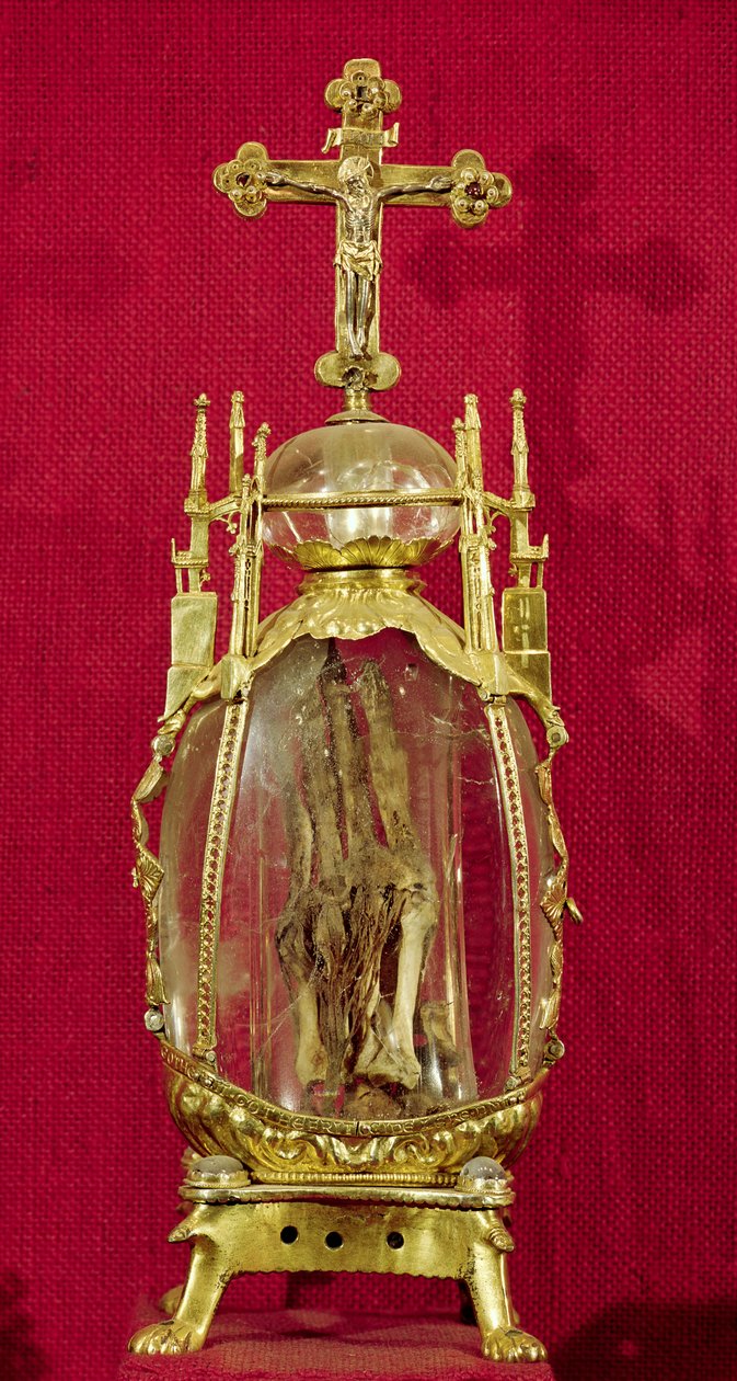 Reliquiar mit der Hand von St. Attalia (ca. 697-741) 12.-15. Jahrhundert (Kupfer, vergoldetes Silber & Bergkristall) von French School