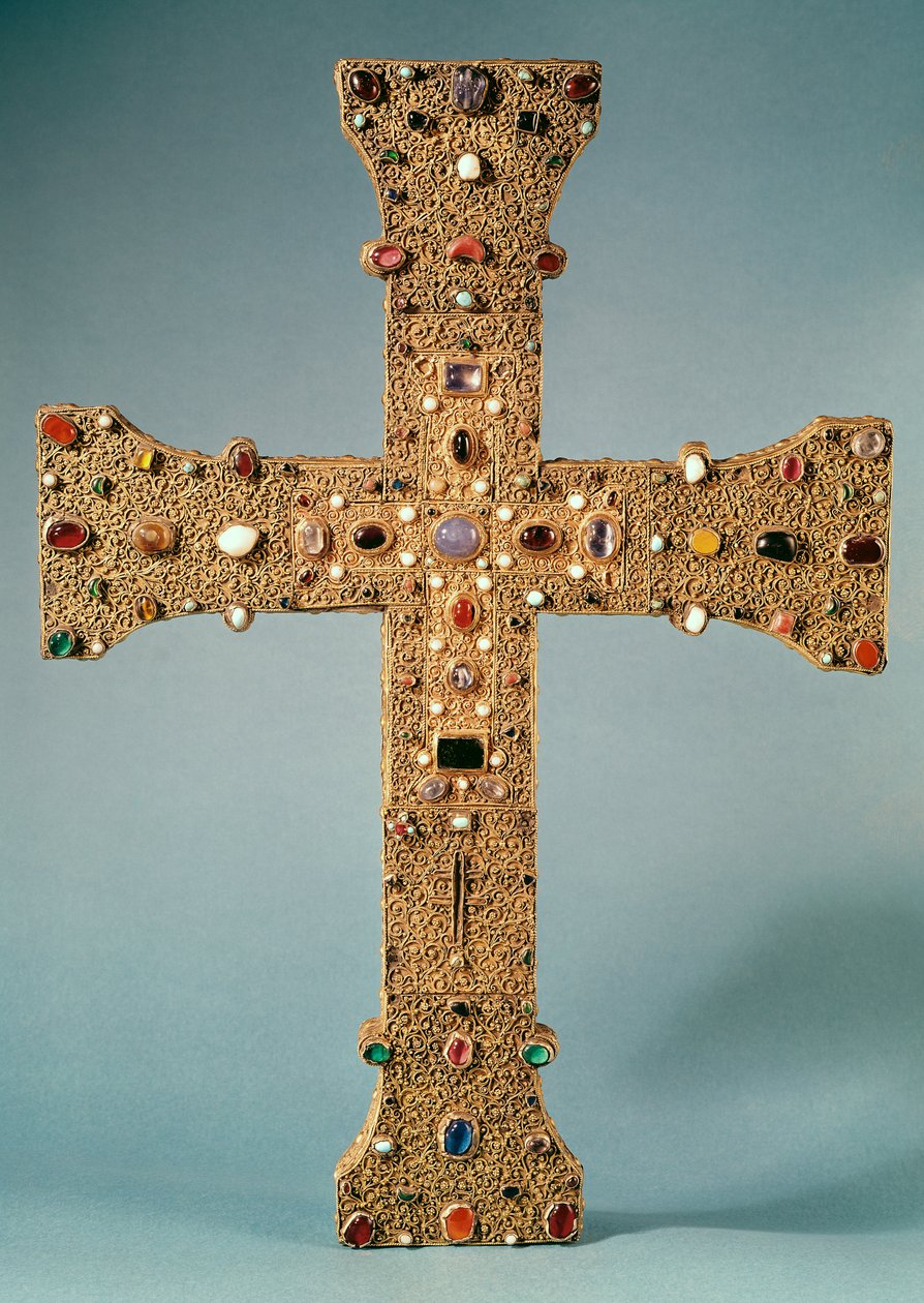 Reliquienkreuz der Abtei von Valesse (vergoldetes Holz, Bergkristall & Halbedelsteine) von French School