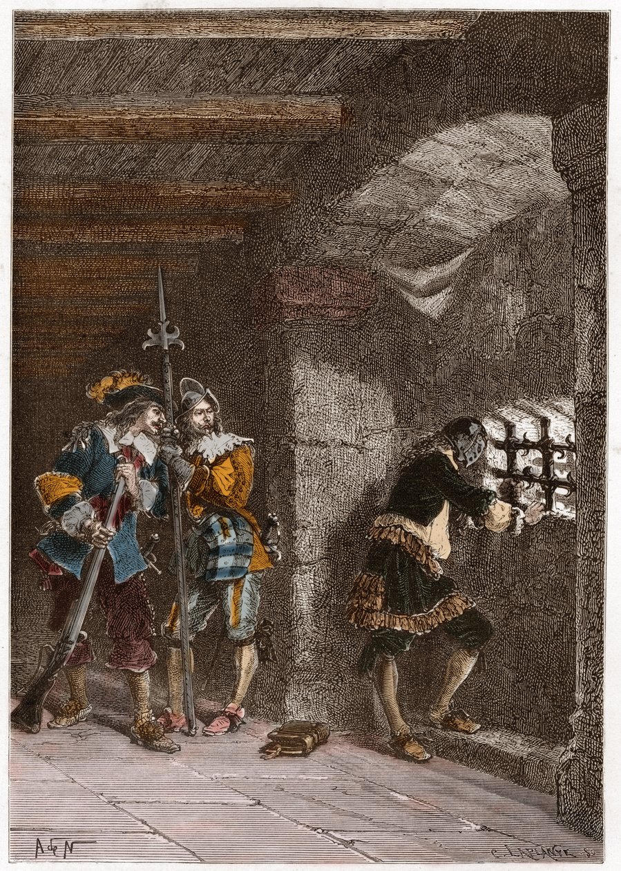 Darstellung der Eisernen Maske (gestorben 1703) eingesperrt auf der Insel Sainte Marguerite von French School