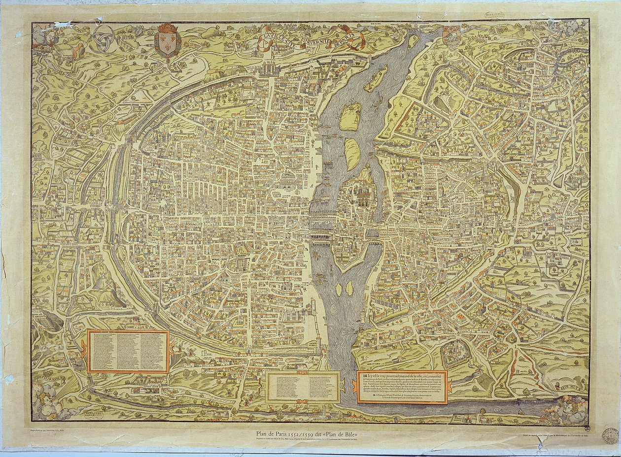 Reproduktion der Basler Karte von Paris, ursprünglich erstellt 1552-59 von French School