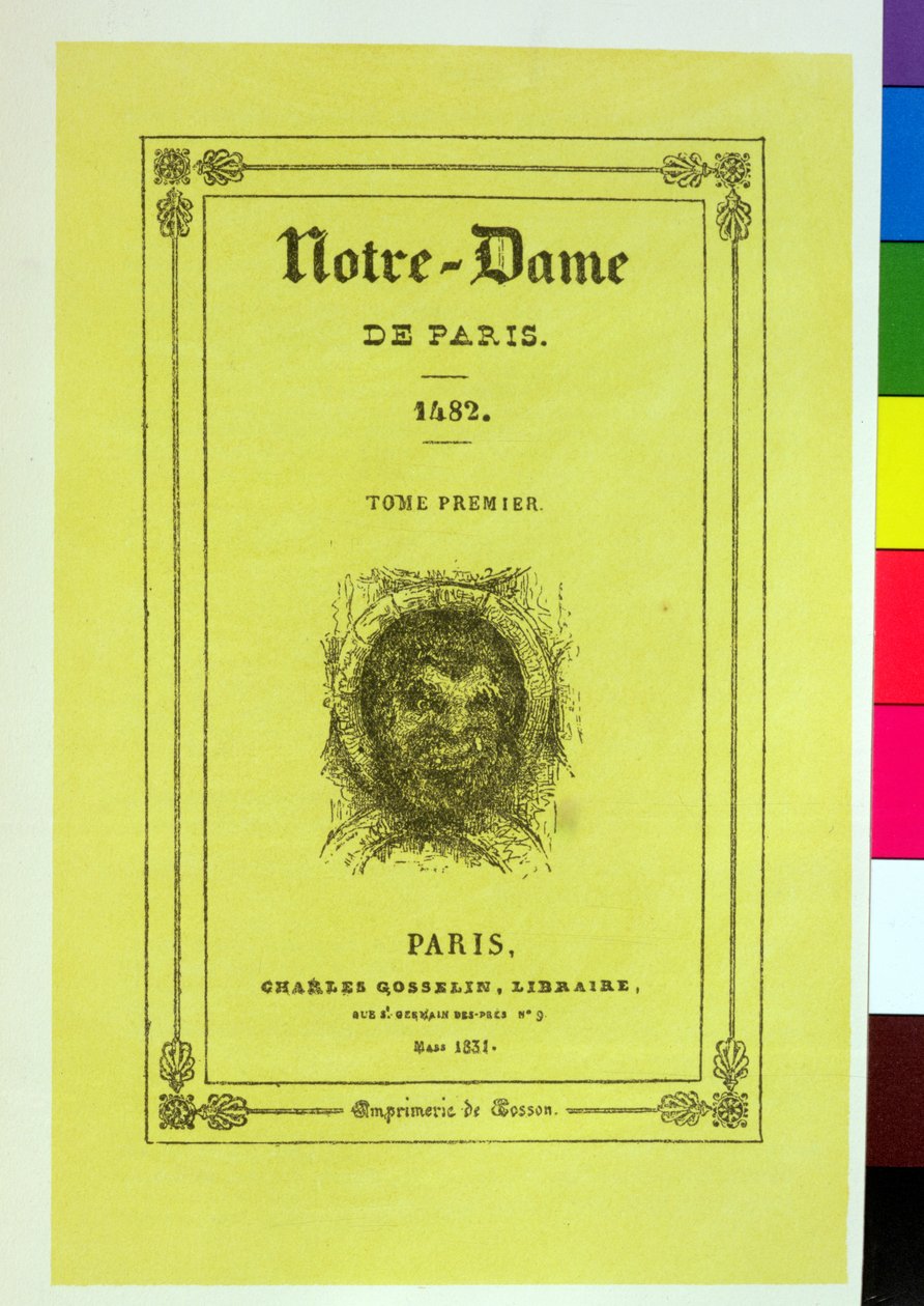 Reproduktion des Titelblatts der Erstausgabe von Notre-Dame de Paris von Victor Hugo (1802-85), veröffentlicht 1831 von French School