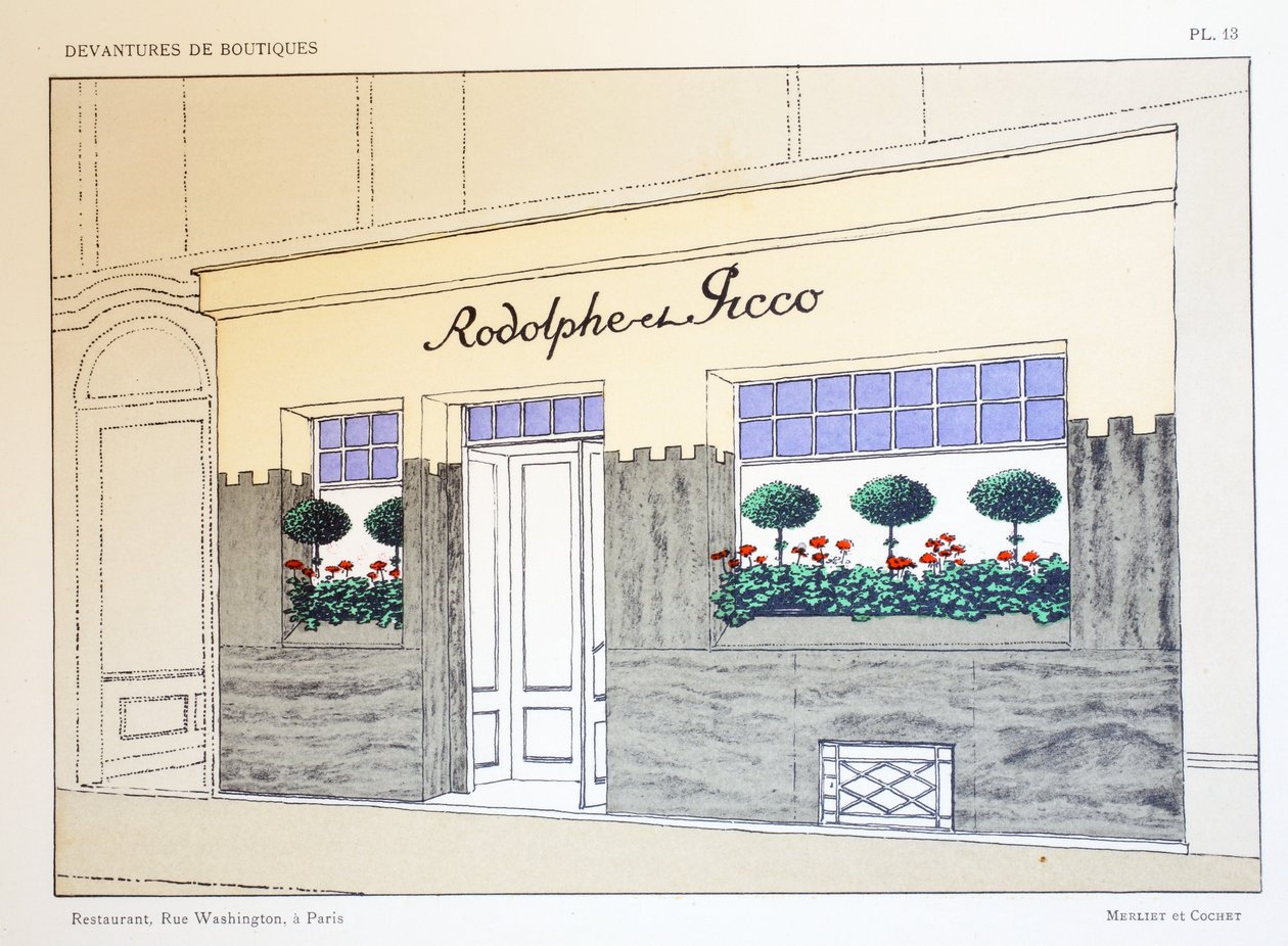 Restaurant, Platte 13, Illustration aus Devantures de Boutiques von Louis-Pierre Sezille, Paris, 1927 von French School