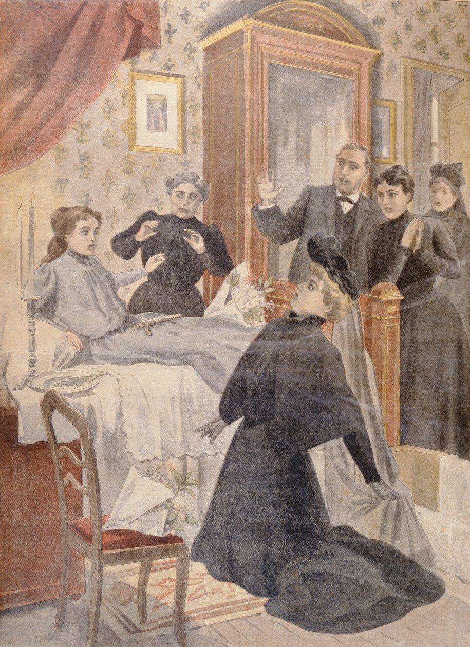 Auferstehung eines jungen Mädchens von ihrem Sterbebett, Illustration aus Le Petit Journal, 1902 von French School