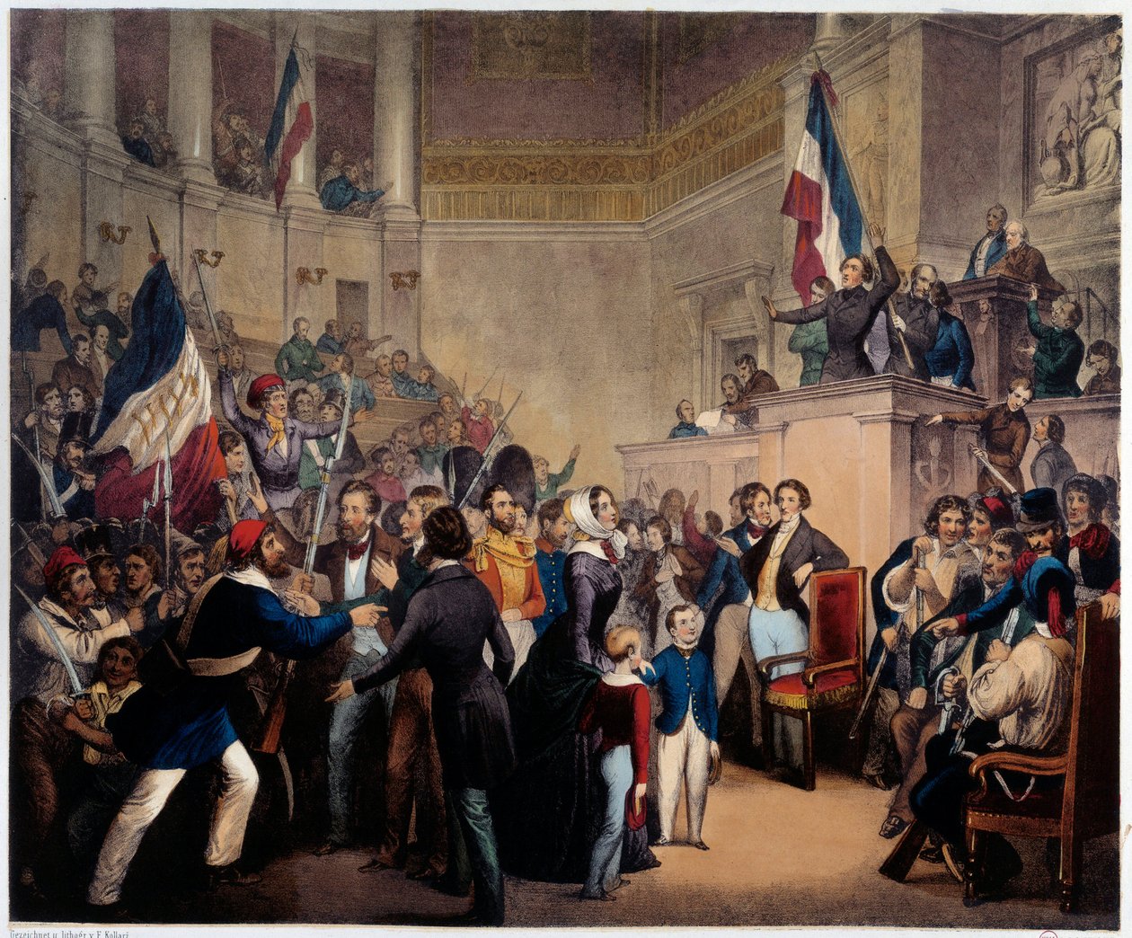 Revolution von 1848. Die Herzogin von Orleans erscheint in der Abgeordnetenkammer (Nationalversammlung) mit ihren Kindern, um die Regentschaft zu erlangen (24. Februar). von French School