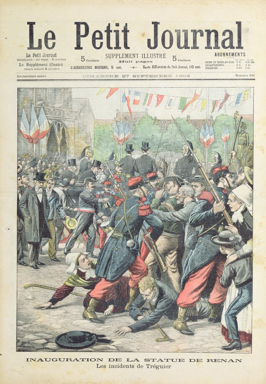 Aufruhr in Treguier bei der Einweihung einer Statue von Renan, Titelillustration von 