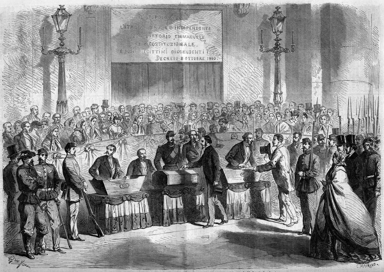 Risorgimento, Neapel, 21. Oktober 1860: Abstimmung der Bevölkerung in der Kirche Saint Francois de Paule über den Anschluss der Stadt an das Königreich Italien von French School